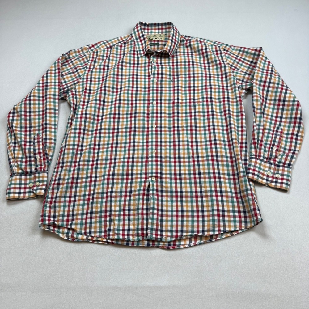 Barbour Lawton Shirt Mens Large Regular Fit Multi Color Tattersall Check Cotton